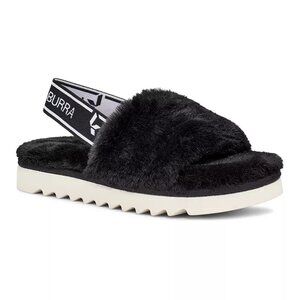 UGG KOOLABURRA Plush Slide Sandals Backstrap Black Faux Fur Slipper Size 6